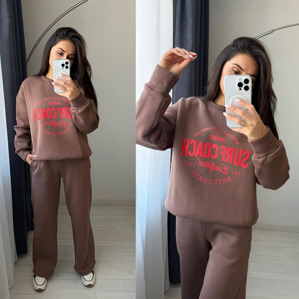 Жіночий теплий оверсайз костюм-двійка: кофта та штани турецька тринитка пеньє на флісі Моко, 42/46 Одеса - фото 1