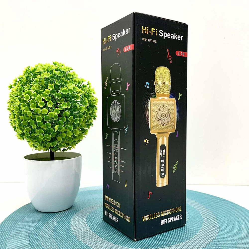 Мікрофон бездротової караоке bluetooth USB акумулятор TF слот 25см Золотистий (L20) Чернигов - изображение 9