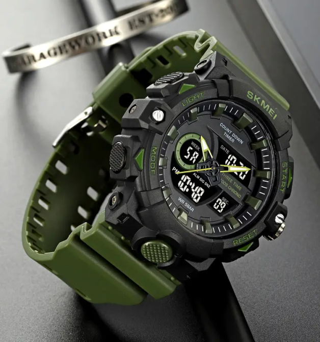Годинник чоловічий наручний спортивний Skmei 2225 з комбінованим циферблатом (Зелений) Київ - фото 5