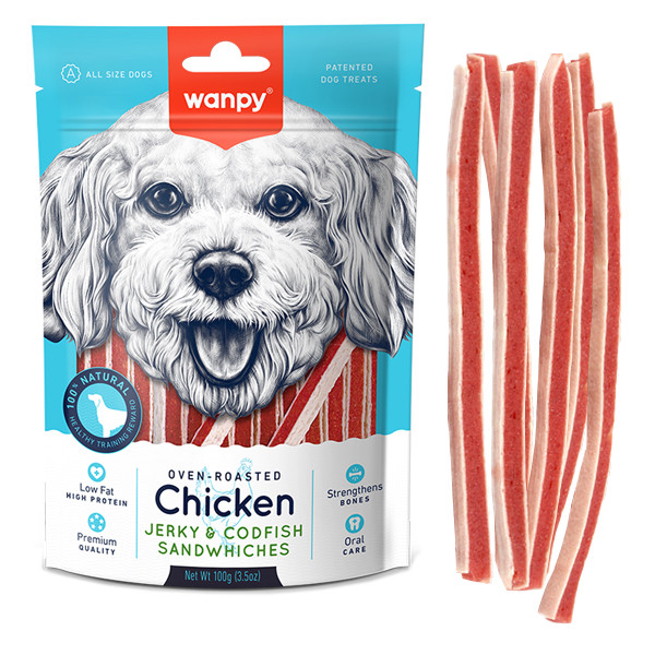 Wanpy Chicken Jerky & Codfish Sandwiches ВАНПІ СЕНДВІЧ КУРКА З ТРІСКОЮ ласощі для собак Київ - фото 1