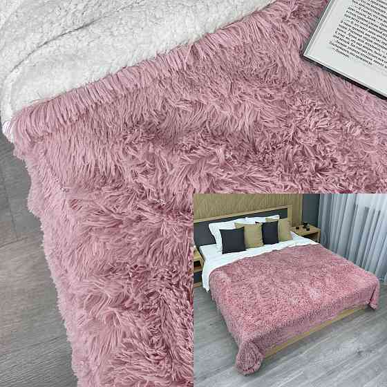 Плед-покривало 200х230 см (+-10см) Травка на овчині колір рожевий з білим (87-215) Київ