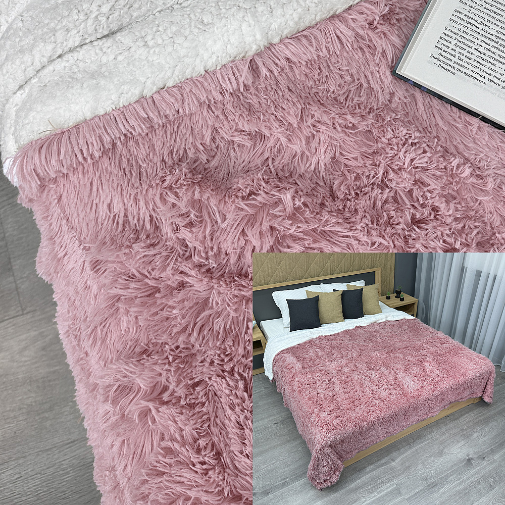 Плед-покривало 200х230 см (+-10см) Травка на овчині колір рожевий з білим (87-215) Київ - фото 1