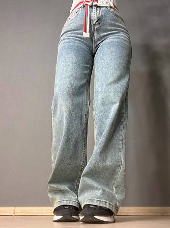 Джинси жіночі Lady 0132 wide leg palazzo jeans широкі стрейчові висока посадка ремінь блакитні, блак Одеса - фото 1