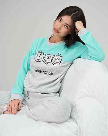 Жіноча піжама зі штанами Nicolette Три котики — Велюр 87125 S, Бірюзовий Київ