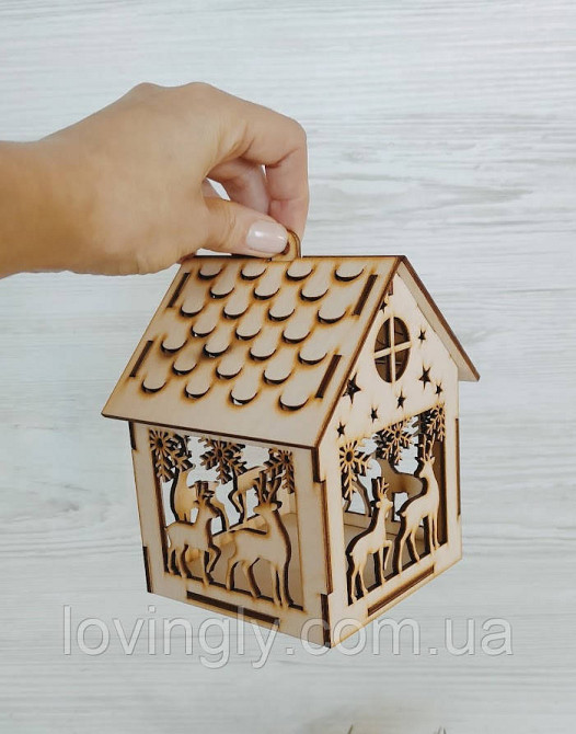 Эко-домик из дерева с LED подсветкой 13 см -креативный подарок и зимний декор Ирпень - изображение 3