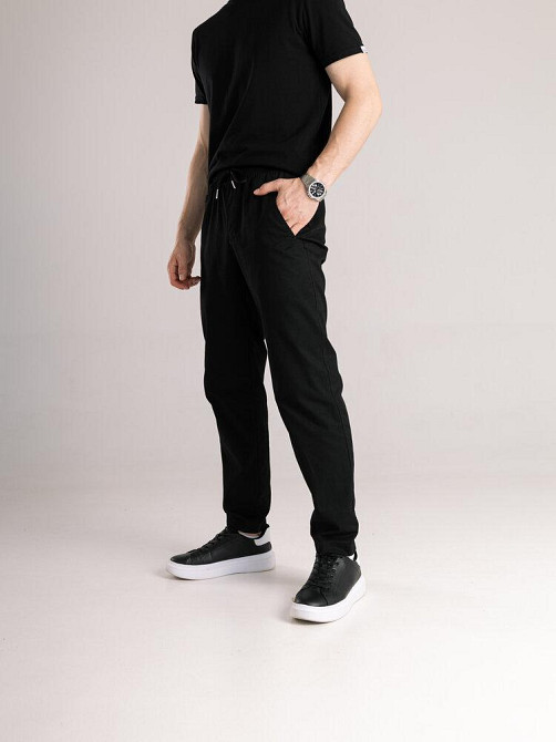 Чоловічі чорні штани демісезонні котонові прямого крою Pobedov Step Київ - фото 1