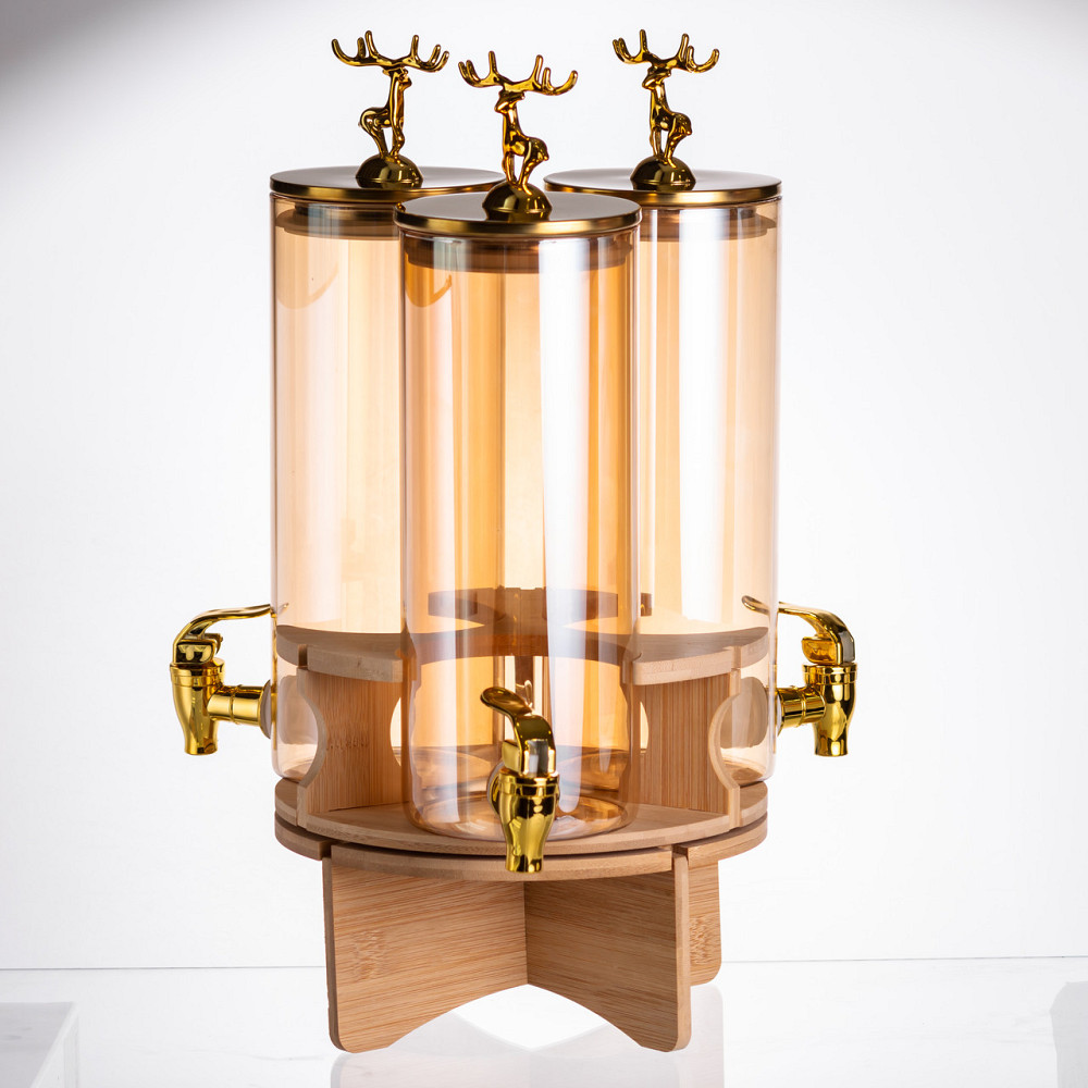 Yiwu Лимонадниця скляна 3в1 на підставці із золотими кранами 5.5 л HP-34-28 Київ - фото 7