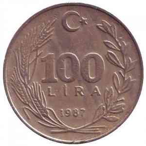 Монета 100 лир. 1987,89 год, Турция.(Г) Полтава