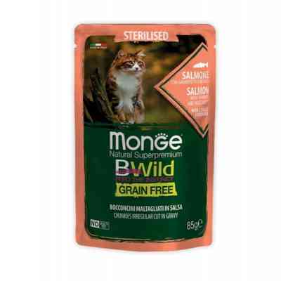 Влажный корм для кошек Monge BWild Cat Free Wet Sterilized лосось с креветками 85 г (8009470012782) Винница