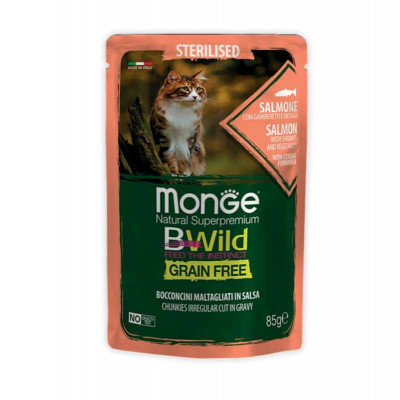 Влажный корм для кошек Monge BWild Cat Free Wet Sterilized лосось с креветками 85 г (8009470012782) Винница - изображение 1
