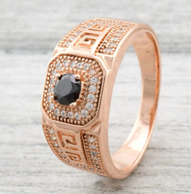 Печатка Xuping 11269 черные фианиты, позолота РО, ширина 10 мм, размер 20, вес 5,3 г, мужская Киев - изображение 1