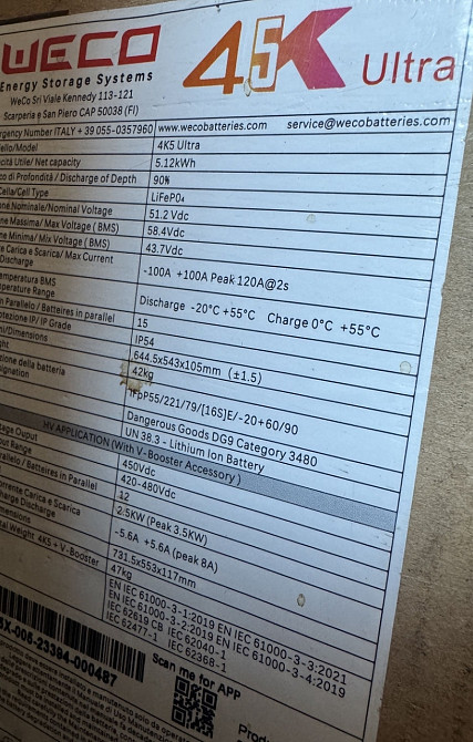 Lifepo акумулятор Weco 4k5 ultra 5.12 Квт. Харків - фото 1