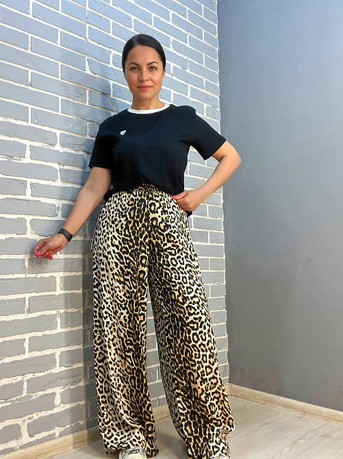 Брюки жіночі Irel 2080 пояс резинка леопардовий принт широкі палаццо one size, коричневий, one size Одеса - фото 4
