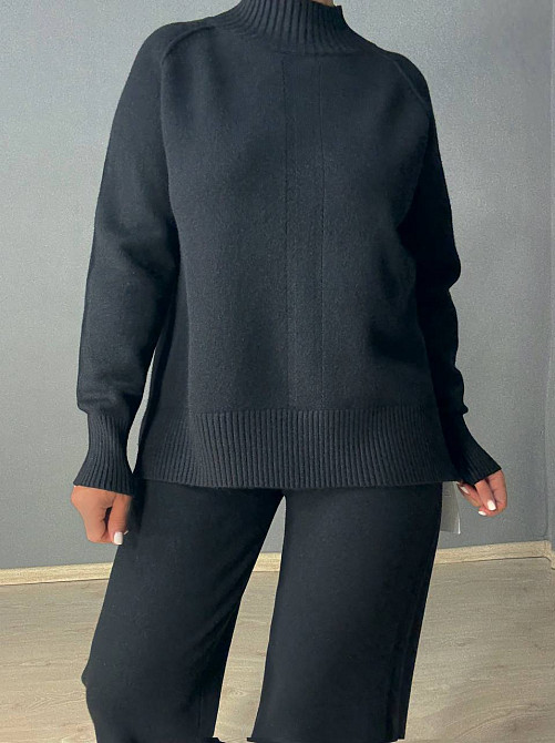 Костюм жіночий Accorddream 6841-8636 светр з брюками палаццо оверсайз в’язаний, чорний, one size Київ - фото 15