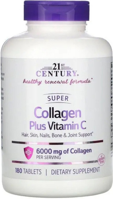 Коллаген с витамином C 21st Century Super Collagen Plus, 6000 мг, 180 таблеток Киев - изображение 1