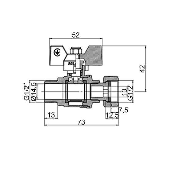 Кран кульовий прямий з накидною гайкою SOLOMON 1/2″ ЗВ PN40 (V5002-S) Луцк