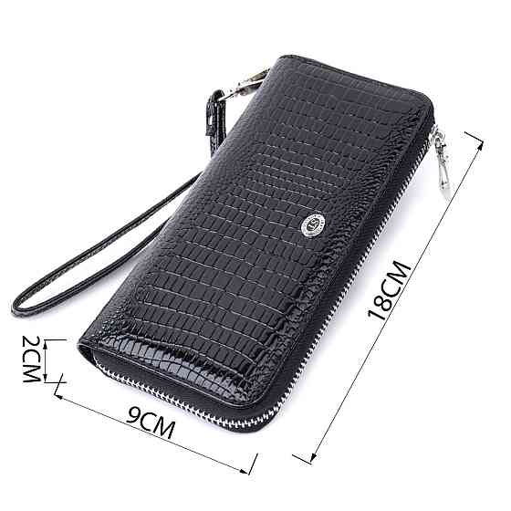 Лакований жіночий гаманець на блискавці із натуральної шкіри ST Leather 22678 Чорний Київ