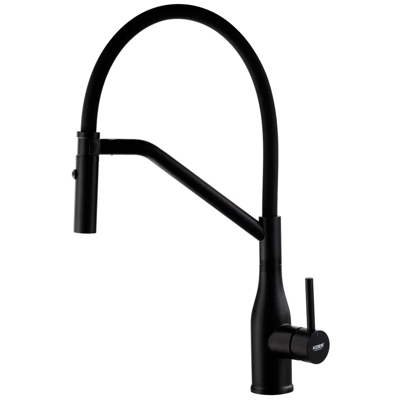 Змішувач для кухні Koer KI-70026-05 з чорним силіконовим виливом (KR5210) Київ - фото 1