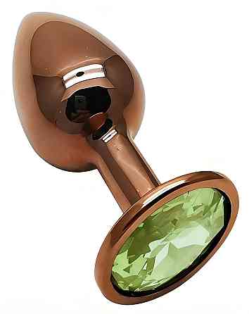 Анальный плаг EGZO Dark Gold Green S с зеленым кристаллом, металлический, анатомический Sex Aura Киев