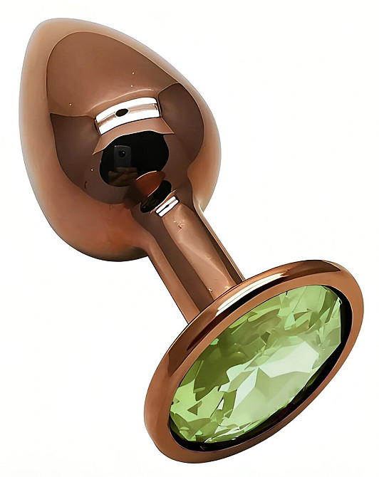 Анальный плаг EGZO Dark Gold Green S с зеленым кристаллом, металлический, анатомический Sex Aura Киев - изображение 2