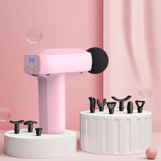 Перкусійний масажний міні пістолет Fascial Gun YJ03 (8 насадок) Рожевий Київ