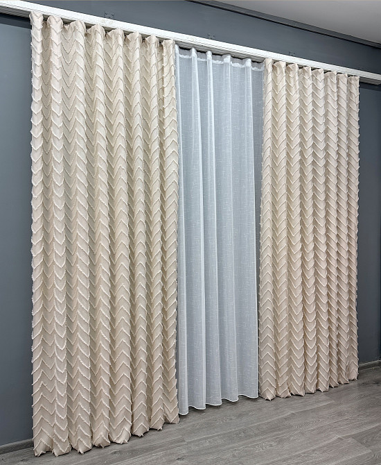 Комплект штор VR-Textil Лен Букле № 1806ш Айвори 150х295 см 2 шт (33-0782) Киев - изображение 4