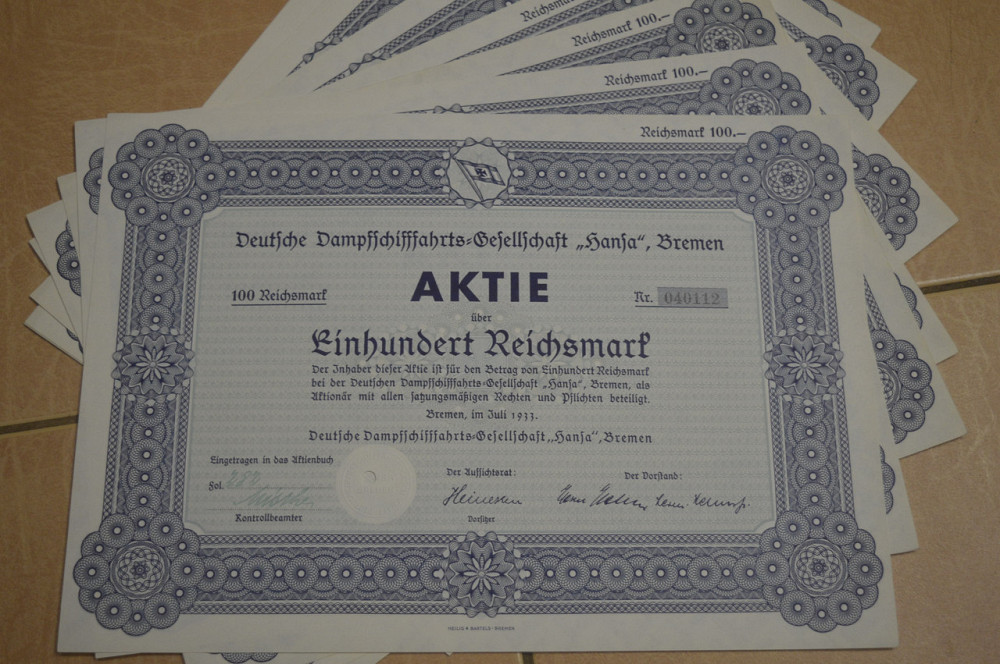 Акция. Германия. hanfa Bremen 100reichmark 1933 год aUNC-UNC (5 - 6) Полтава - изображение 1