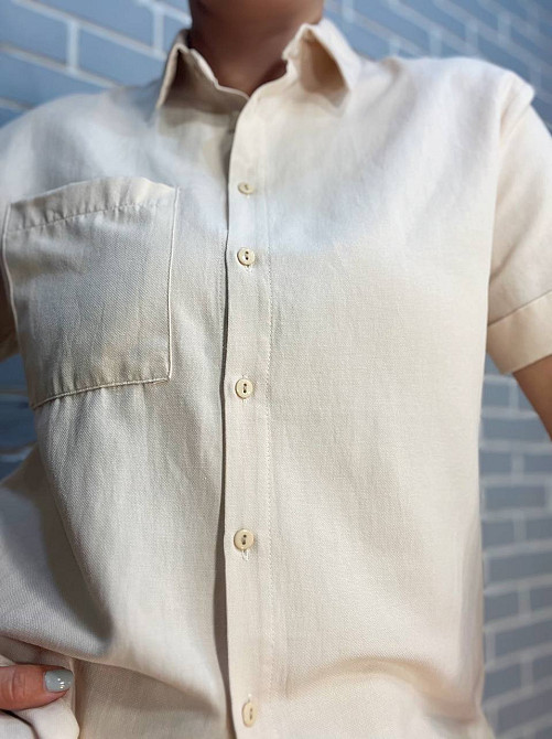 Сорочка жіноча Mix Ray 3950 накладена кишеня короткий рукав оверсайз M бежева, бежевий, M Київ - фото 11