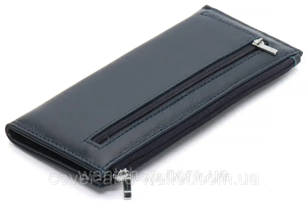 Тонкий шкіряний гаманець на блискавці ST Leather 025 Dark Blue Київ - фото 4