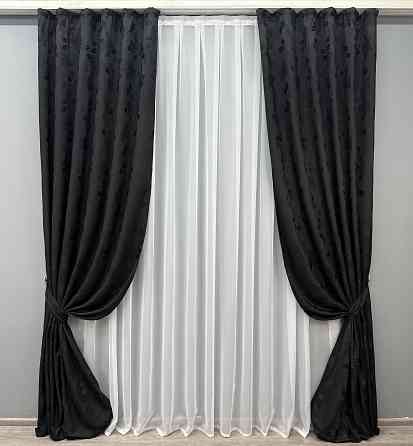 Комплект готових штор VR-Textil Жакард № 980ш Чорний 150х290 см 2 шт (30-780) Київ