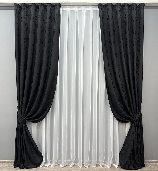 Комплект готових штор VR-Textil Жакард № 980ш Чорний 150х290 см 2 шт (30-780) Київ - фото 2