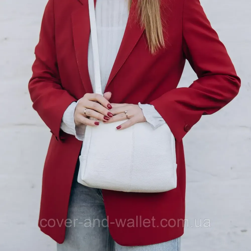 Елегантна жіноча сумка крос-боді з натуральної шкіри білого кольору Grande Pelle 702702 Київ - фото 2