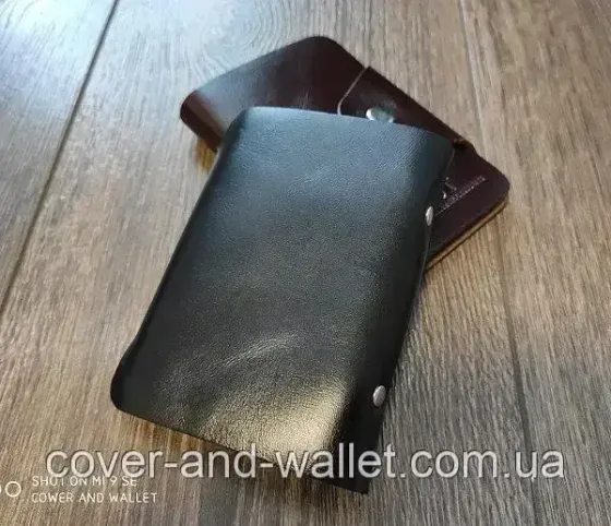 Кожаная визитница картхолдер черного цвета маленького размера ST Leather Киев