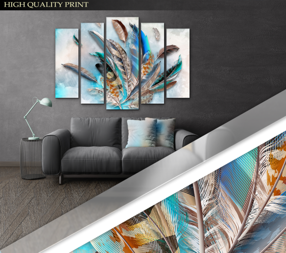 Модульна картина у вітальню / спальню Абстракція кольорові Пір'я Art-452_5 ( 80х118см ) Київ
