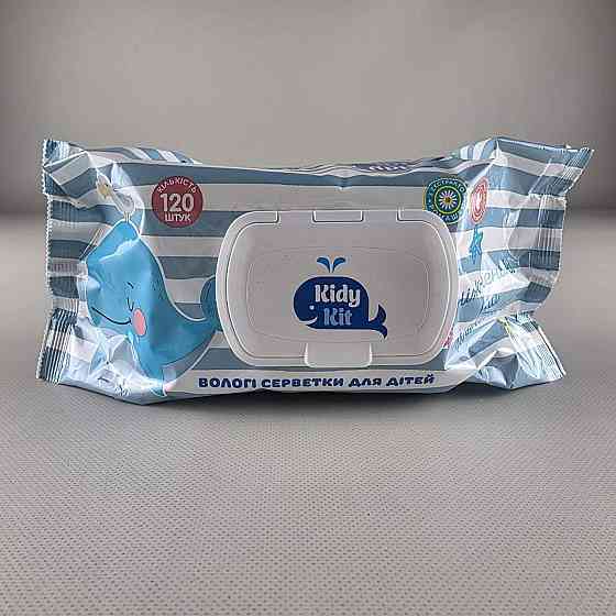 Серветки вологі 120 шт.з клапан для дітей «Kidy kit» З екстрактом ромашки та вітаміном Е (1 пачка) Харків