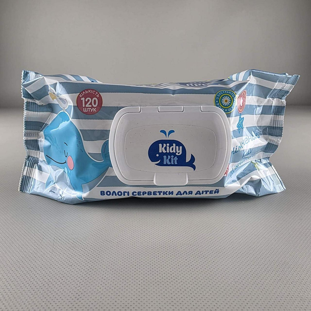 Влажная салфетка 120 шт с клапаном для детей «Kidy kit» С экстрактом ромашки и витамином Е (281)/137 (1 пачка) Харьков - изображение 1