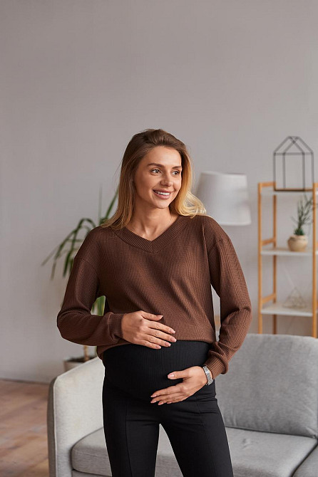 Жіночий трикотажний лонгслів для вагітних Wien розмір L-XL (46-48) Lullababe Шоколадний Кривий Ріг - фото 5