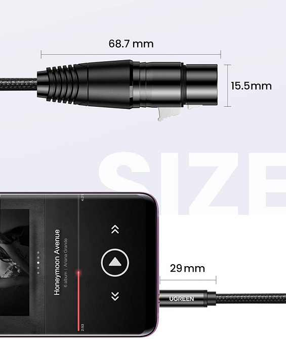 Мікрофонний кабель Ugreen AV182 XLR Male to Mini Jack AUX Microphone Cable (Чорний, 2м) Миколаїв - фото 8