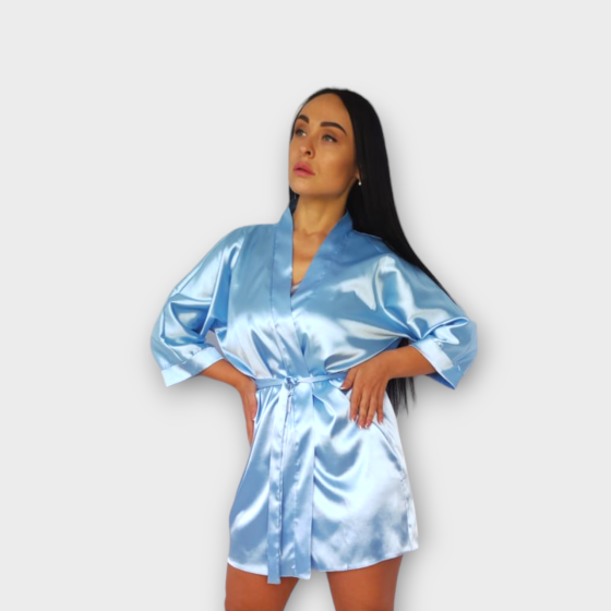 Халат женский атласный под пояс длина 90см Голубой XS/S Харьков