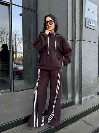 Женский теплый костюм двойка с лампасами из турецкого флиса Шоколад, 42/44 Одесса