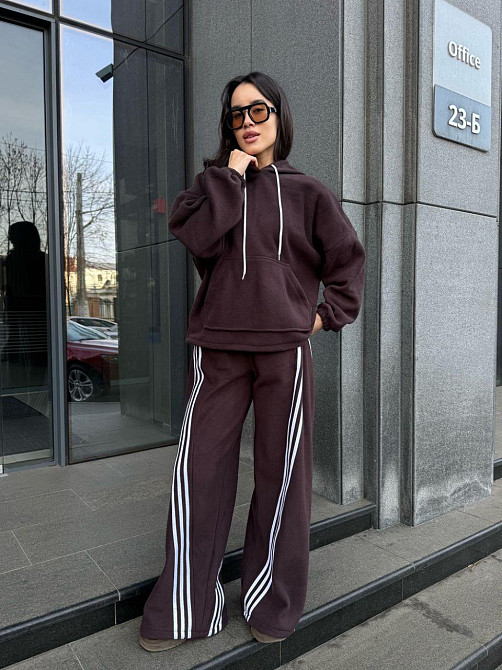 Женский теплый костюм двойка с лампасами из турецкого флиса Шоколад, 42/44 Одесса - изображение 2