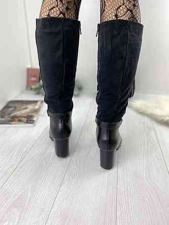 Чоботи жіночі ARLETT чорні шкіра+замша натуральна висота 35 см об'єм гомілки 37 см висота підбо Коломия