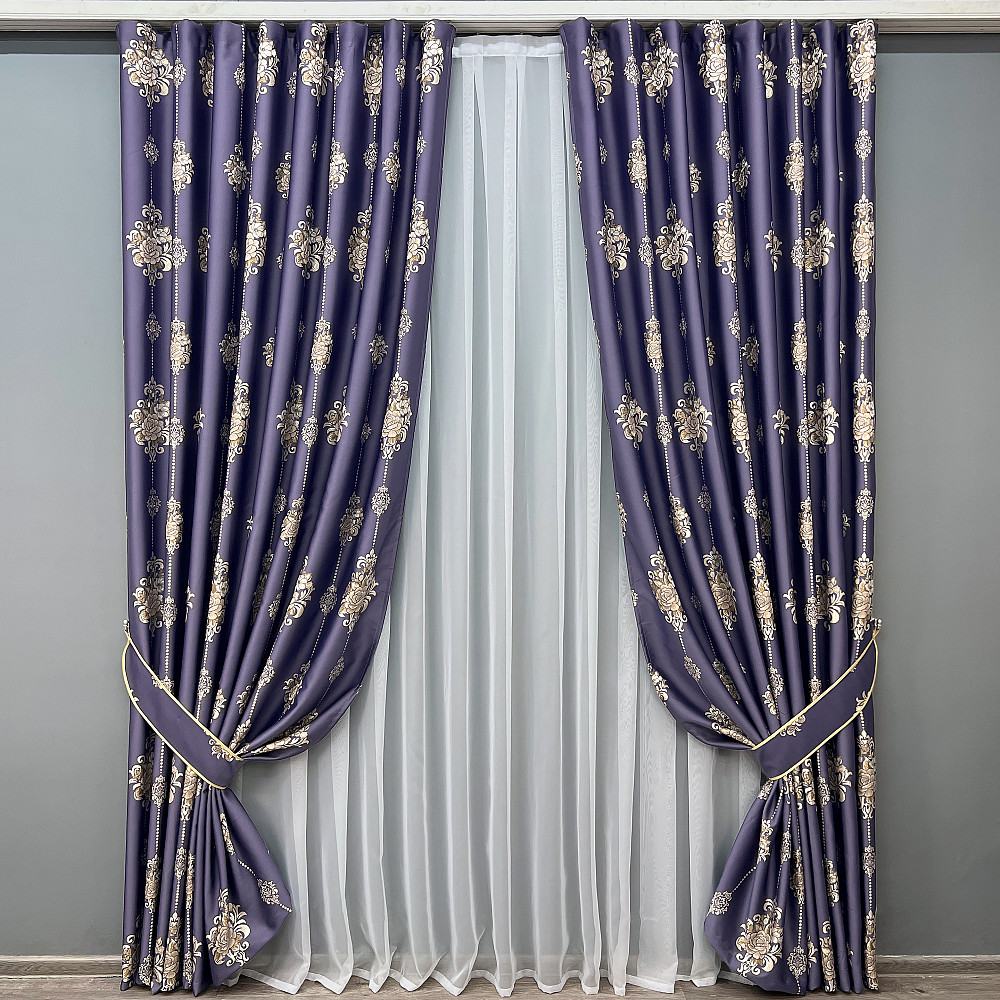 Комплект готових штор VR-Textil з вишивкою гладдю № 2056ш Синій 150х270 см 2шт (33-1063) Київ - фото 2