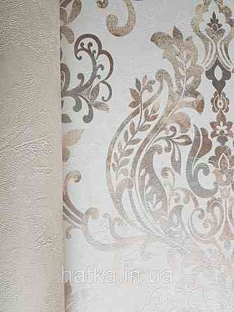 Обои виниловые на флизелине AS creation New-life вензеля крупные золотом серебром на бежевом под штукатурку Киев