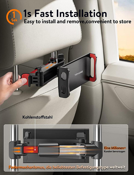 Тримач планшета Tryone 04 Extendable червоний універсальний для підголівника авто 4.4–11" регульований кріплення для планшета та Київ - фото 3