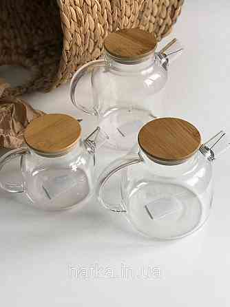 Чайник заварювальний Olens "Стокгольм 600 мл скляний із бамбуковою кришкою для дому та ресторану Київ