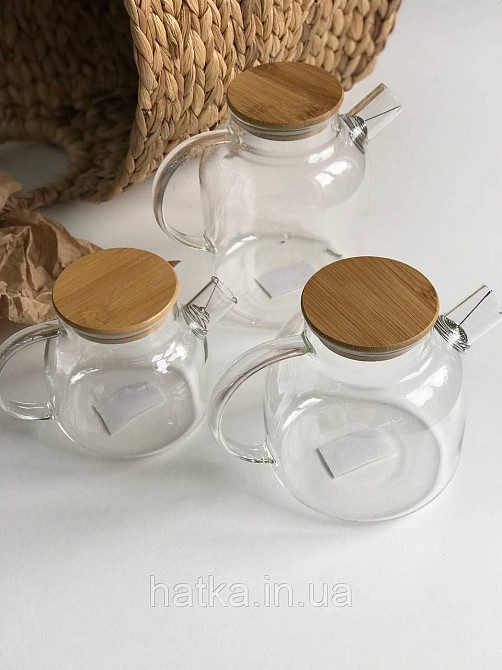 Чайник заварювальний Olens "Стокгольм 600 мл скляний із бамбуковою кришкою для дому та ресторану Київ - фото 2