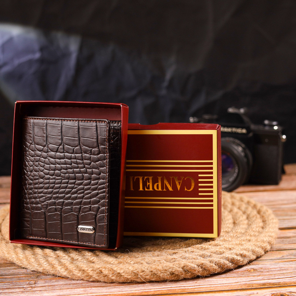 Компактное мужское портмоне из натуральной фактурной кожи CANPELLINI 21496 Коричневое Киев - изображение 1