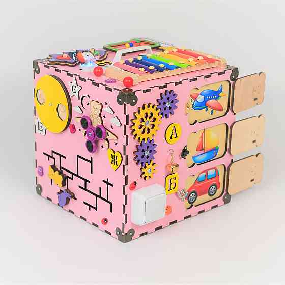 Розвивальний дитячий куб Бізікуб 30*30*30 Бізикуб із фанери рожевий Бізіборд Київ