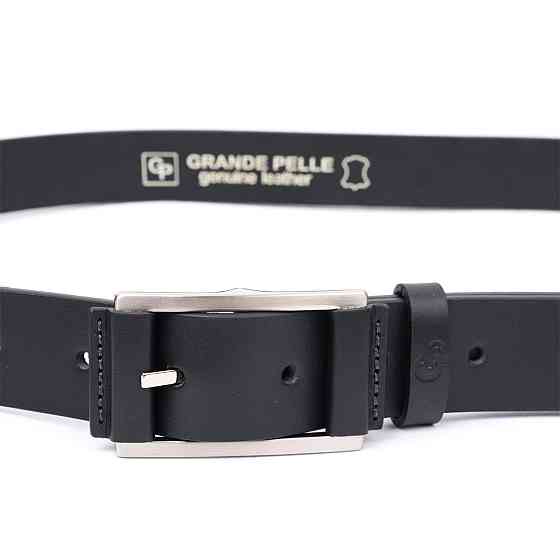 Брючний шкіряний ремінь для чоловіків з квадратною пряжкою Чорний (GRANDE PELLE) Київ